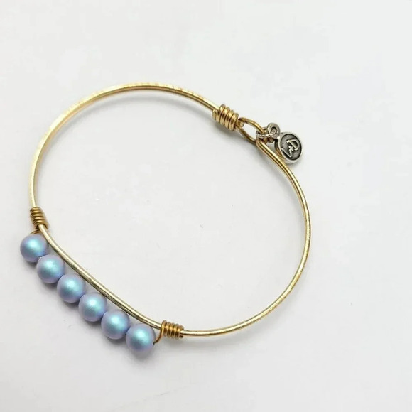 Luca Danni CRYSTAL PEARL Lavender Purple Bangle Bracelet Gold Tone 7" - Picture 3 of 4
